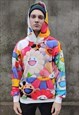 DAISY PRINT FLORAL HOODIE SUNFLOWER EMOJI PULLOVER IN RED