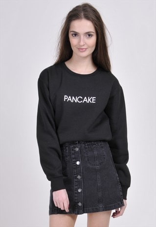 SALE - BLACK PANCAKE SWEATSHIRT - EMBROIDERED