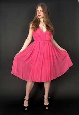 50's Vintage Pink Sheer Ladies Sleeveless Evening Dress