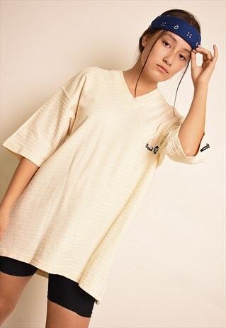 VINTAGE 90S RETRO MINIMALIST SPORTS T-SHIRT TOP TEE IN CREAM