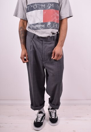 TOMMY HILFIGER MENS VINTAGE TROUSERS W36 L32 GREY CHECK 90'S