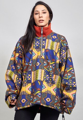 VINTAGE 80'S OVERSIZED MULTICOLOURED ZIP UP NECK FLEECE