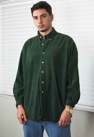 VINTAGE POLO RALPH LAUREN SHIRT CORDUROY LOGO 90S XL 19.3