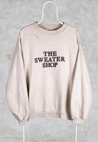 VINTAGE THE SWEATER SHOP SWEATSHIRT BEIGE SPELL OUT XL