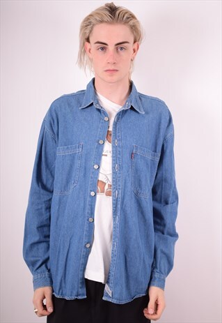 LEVI'S MENS VINTAGE DENIM SHIRT LARGE BLUE 90S