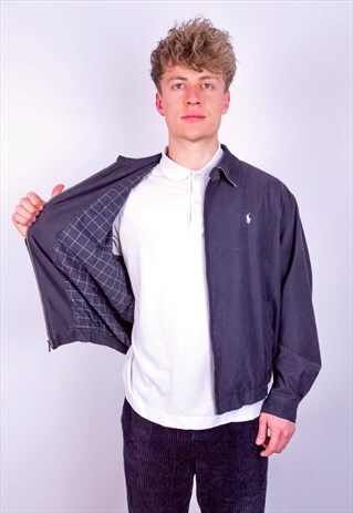 VINTAGE RALPH LAUREN CHECK LINED HARRINGTON JACKET BLACK L