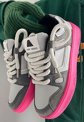 Contrast colour sneakers chunky sole skater shoes in pink