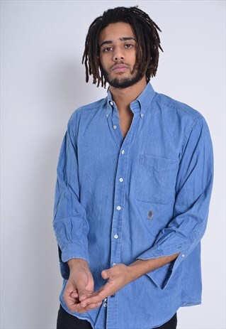 VINTAGE TOMMY HILFIGER LONG SLEEVE DENIM SHIRT BLUE