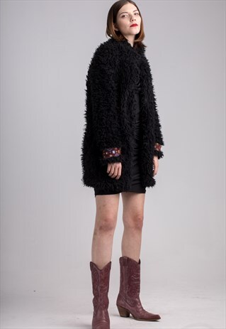 VINTAGE 70S BLACK FLUFFY JACKET