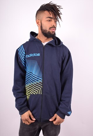 ADIDAS MENS VINTAGE HOODIE JACKET XL BLUE 90'S