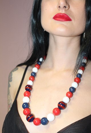 VINTAGE 1980S STRIPED NAUTICAL BEADED NECKLACE