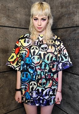 Emoji tee handmade smile t-shirt rave top in acid blue