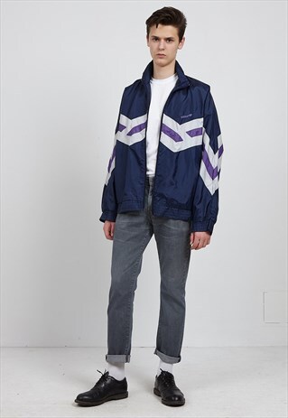 VINTAGE NAVY PURPLE ADIDAS ZIP TRACK SHELL JACKET