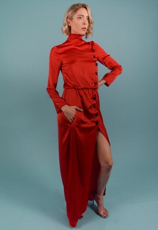 RED TURTLENECK MAXI DRESS