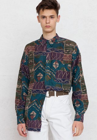 VINTAGE BLUE SILK LONG SLEEVE SHIRT
