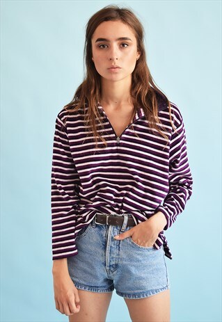 90'S RETRO STRIPED VELVETEEN SWEATSHIRT JUMPER TOP