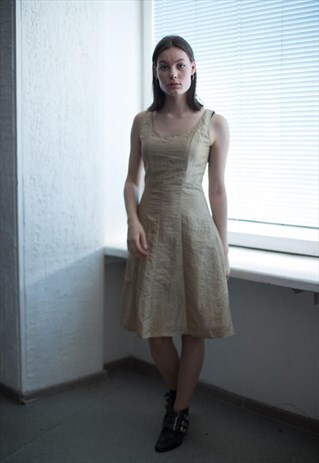 VINTAGE 90'S MIDI BEIGE SHIMMERING SLEEVELESS DRESS