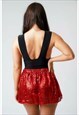 RED SEQUIN HIGH WAIST ELASTICATED SEXY CLUB A-LINE SKIRT