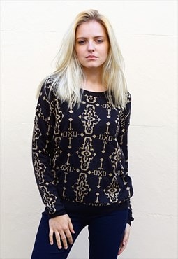 Metallic gold trims Fair-isle Print soft wool blend Jumper 