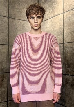 Abstract sweater knitted raver top cable ambient jumper pink