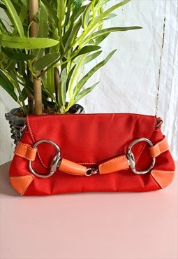 Vintage Orange Panel Circle Chain Y2K Clutch Bag
