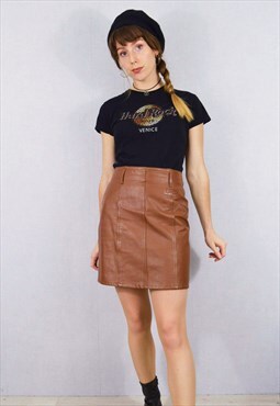 Vintage Leather Mini Skirt Brown