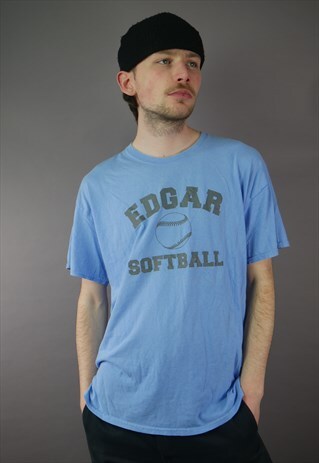 Vintage Edgar Baseball Graphic T-Shirt in Blue