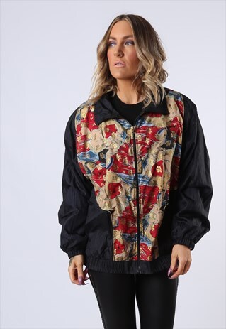 SHELL BOMBER JACKET 90'S PATTERNED VINTAGE OVERSIZED (N3D)