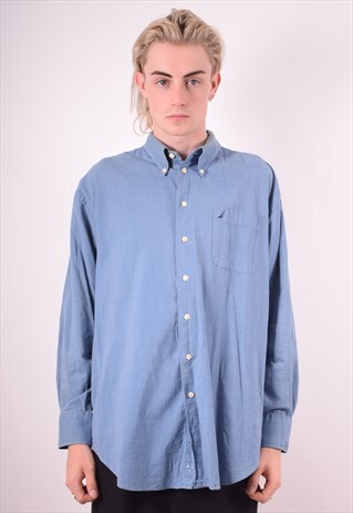 NAUTICA MENS VINTAGE SHIRT XL BLUE 90S