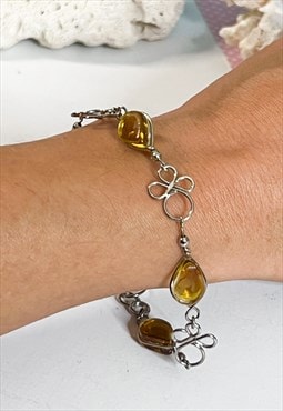 Y2K Silver and Tan Glass Bracelet