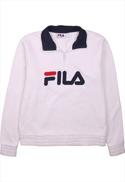 Vintage 90's Fila Sweatshirt Spellout Quater Zip White Small