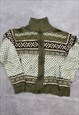 VINTAGE KNITTED CARDIGAN ABSTRACT PATTERNED ZIP UP SWEATER