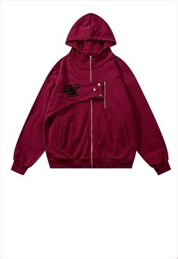 Gorpcore hoodie utility pullover buckle strap top in red