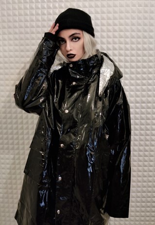 LOOSE FIT OVERSIZED PU PLASTIC Y2K DOUBLE COLOR WINDBREAKER