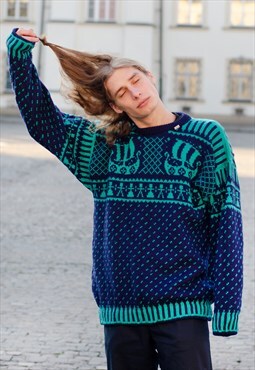 Vintage Y2K Nordic Pattern Wool Sweater 