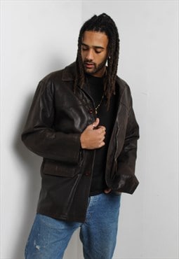 Vintage 90's Heavy Leather Jacket Brow
