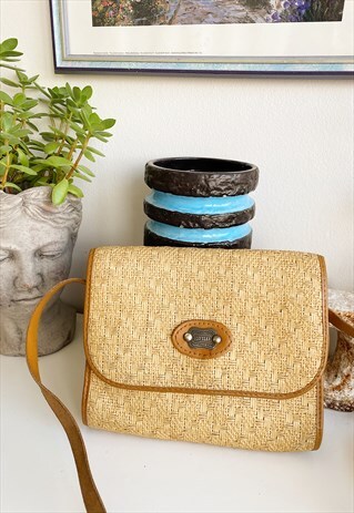 VINTAGE 70S RETRO STRAW PARISIAN CHIC FESTIVAL SHOULDER BAG