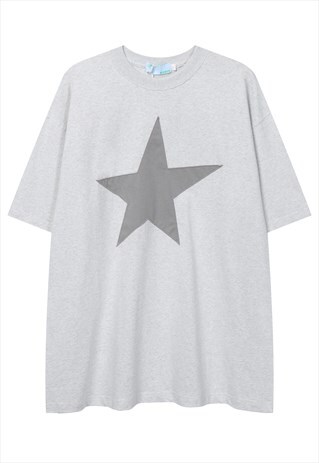 Star patch t-shirt space tee grunge top in grey