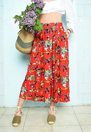 VINTAGE 90S HAUTE BOHEME FLORAL & FRUIT FESTIVAL MAXI SKIRT