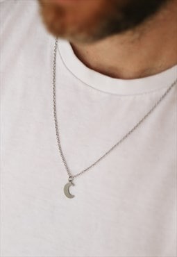 Half crescent moon necklace for men silver tone chain gift