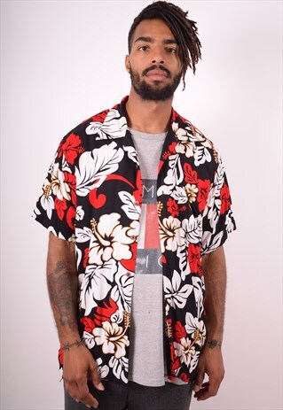 MENS VINTAGE SHIRT LARGE MULTI FLORAL 90S