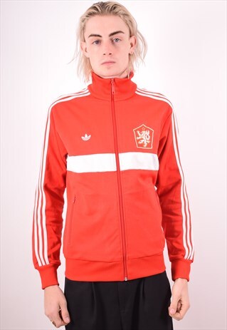 ADIDAS MENS VINTAGE TRACKSUIT TOP JACKET MEDIUM RED 90S