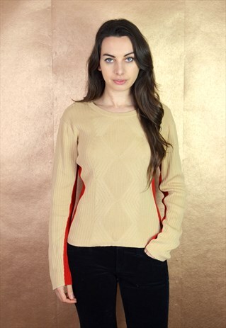 90S VINTAGE TOMMY HILFIGER BROWN AND RED JUMPER