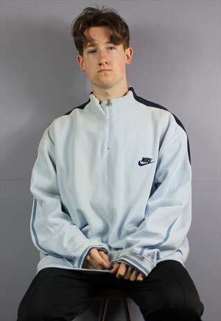 VINTAGE NIKE 1/4 ZIP SWEATSHIRT IN BLUE WITH EMBROIDERED LOG