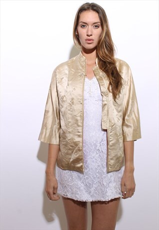 VINTAGE 1960'S 60'S CREAM SILK ASIAN INSPIRED JACKET M-L