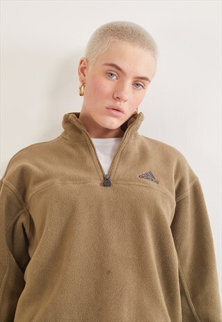 VINTAGE ADIDAS 1/4 ZIP FLEECE KHAKI GREEN