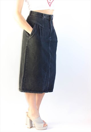 VINTAGE 90'S BLACK DENIM MAXI SKIRT