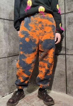 Tie-dye fleece joggers handmade gradient 70s overalls orange