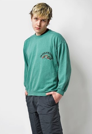 VINTAGE 90S GREEN SWEATSHIRT COZY WARM SPORT CREWNECK 