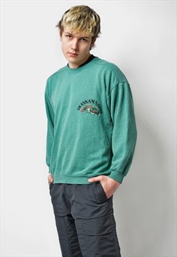 Vintage 90s green sweatshirt Cozy warm sport crewneck 